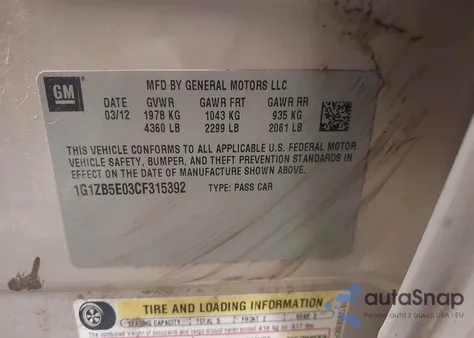 2012 Chevrolet Malibu Ls from USA, damaged, VIN 1G1ZB5E03CF315392